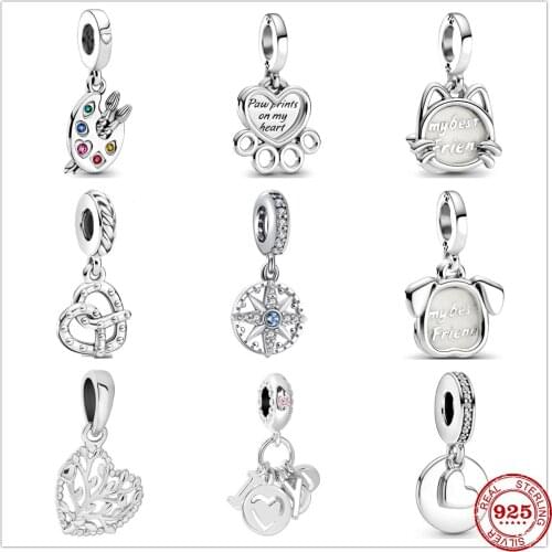 Hot sale 100% 925 Sterling Silver Dog paw Heart Cat Charm Fit Original Pandora Bracelet Making DIY Fashion Jewelry For Women
