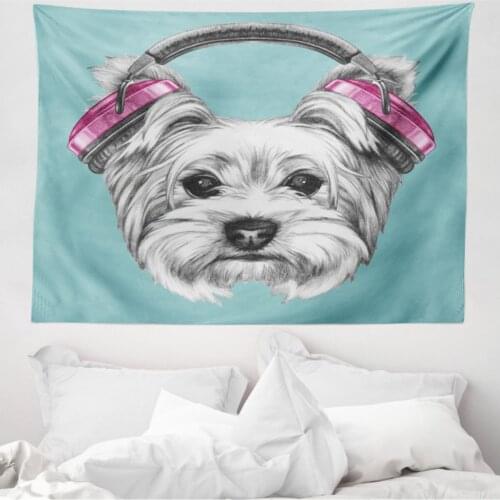 Hipster Mikrofiber Large Wall Tapestry Who Listens to Music Dog Fabric Decorative Wall hanging 230cm x 140cm