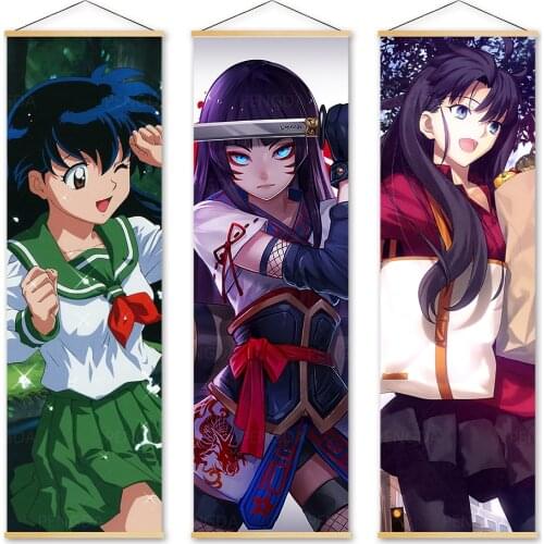 Canvas Home Decoration Jigoku Shoujo Picture Print Poster Wall Art Japan Anime Wooden Scroll Hanging Painting Bedside Background