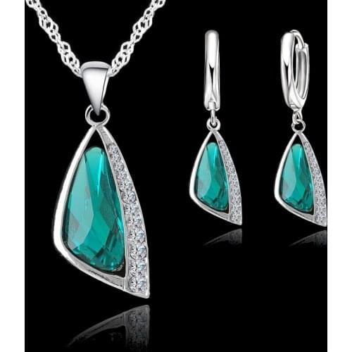 925 Sterling Silver Crystal Hoop Elegant Wedding Jewelry Sets Earrings Necklace Set Crystal Jewelry Sets For Women Gifts