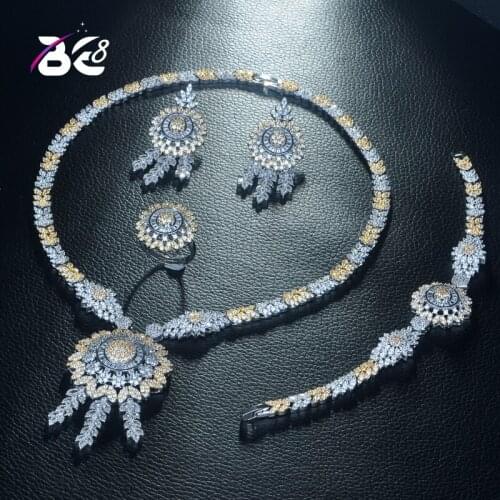 Be 8 Elegent Cubic Zircon 4pcs Necklace Jewelry Set Leaf Waterdrop Design 2 Tones Wedding Bridal Set for Lady Party Dress S319