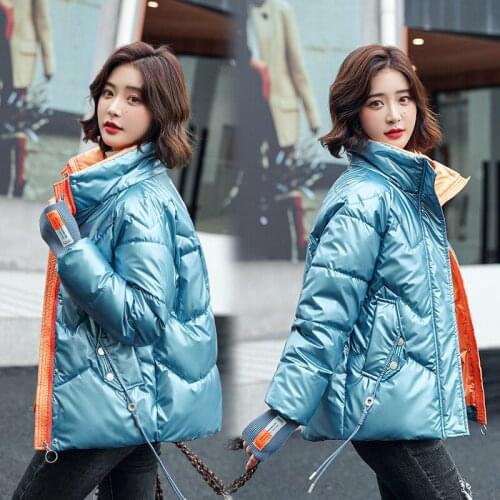 New Bright Face Wash-Free Womens Winter Autumn Jacket Cotton Thickened Stand-Up Collar Loose Womens Thick Coat Short Casual