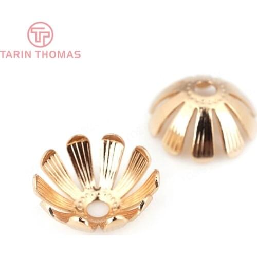 20PCS 13MM 24K Gold Color Plated Brass Beads Caps High Quality Diy Jewelry Accessories