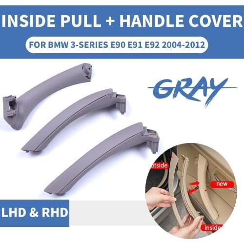 LHD Left Hand Gray Car Inner Inside Outside Handle Interior Door Panel Pull Trim Cover For BMW 3 series E90 E91 E92 316 318 320