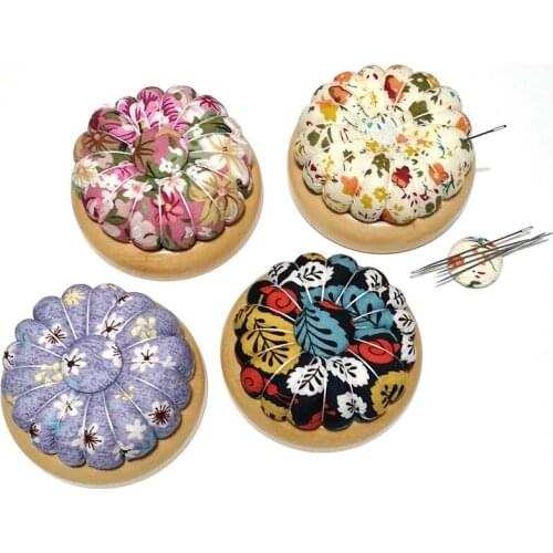 Free shipping 2pcs pumpkin Pin Cushion Wooden base needle sucker magnet Sewing Accessory Belt magnetic E499