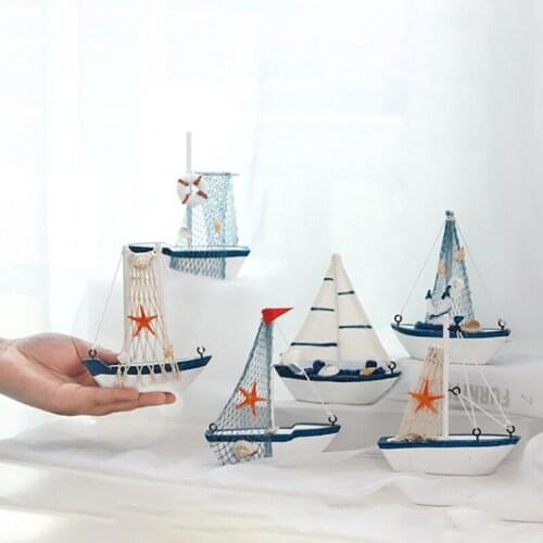 6 Colors Sailboat Model Wooden Sailing Boat Home Decoration Beach Nautical Design Navy