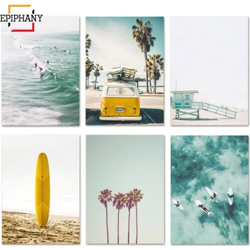 California Print Set Surf Wall Art Canvas Painting Beach Posters Surfboard Prints Coastal Decor Paintings for Living Room Wall