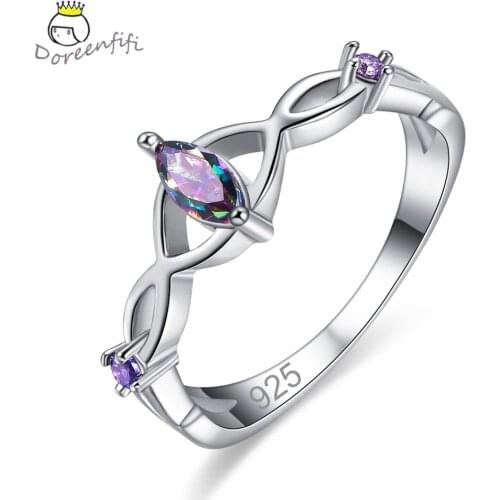 Wedding Engagement Marquise Cut Multi-color Purple Peridot Stone CZ 925 Sterling Silver Ring Size 6 7 8 9 Fashion Simple Exquisi