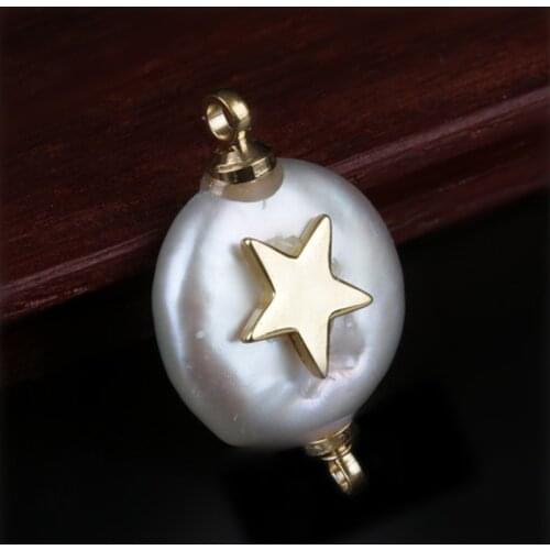 Tiny gold star charms freshwater pearl connector pendant bead charm for jewelry for bracelet choker earring making