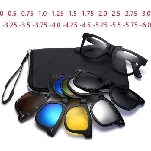 5 Lenes Magnet Sunglasses Clip Mirrored Men Polarized Gray Custom Prescription Myopia 0 -0.5 -1 -1.5 -2 -2.5 -3 -4 -5 -5.5 -6