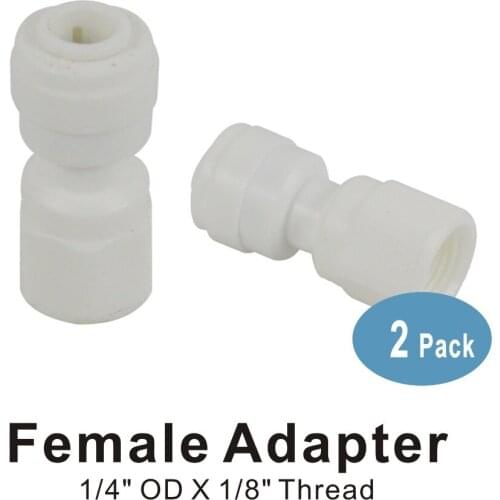 Female Adapter 1/8" Thread to 1/4" Tube Quick Connector Fitting for Water Filters and Reverse Osmosis System - 2 PACK