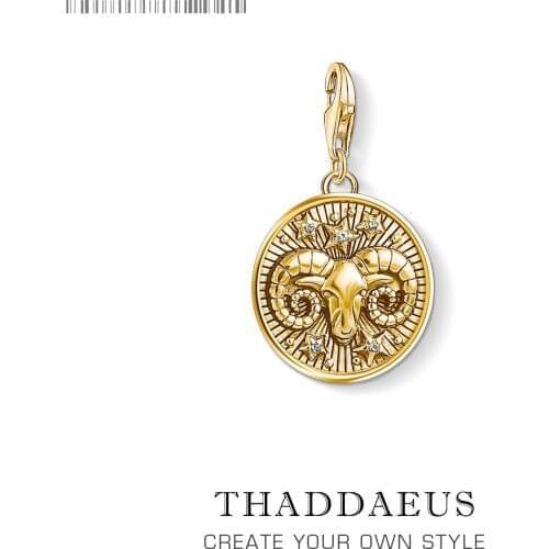 Zodiac Sign Aries Charm For Women Men Trendy 925 Sterling Silver Gold-color Jewelry Fit Bracelet Necklace Phone Chain Keyring