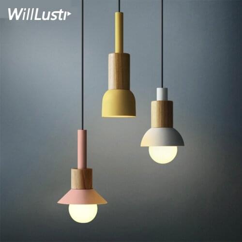 Iron Wood Macaron Pendant Lamp Pink Green Yellow Hotel Restaurant Sitting Dining Room Bedroom Nordic Hanging Suspension Lighting