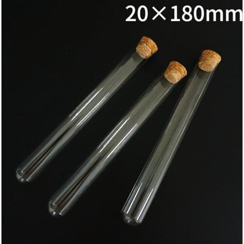 24pcs/lot 20x180mm Round Bottom Glass Test Tube With Cork Hard Packing Vial Lab School Wedding Favours