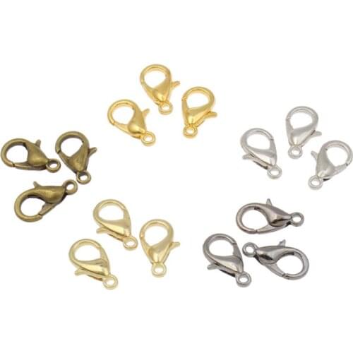 Drop Shipping Lobster Clasps Claw 100PCS Gold Silver Plated Lobster Clasp Jewelry Findings Fastener Hook DIY Jewelry End Caps