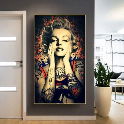 Retro Poster Marilyn Monroe With Tattoo Posters and Prints Canvas Painting Modern Wall Art Picture For Hallway Living Room Decor