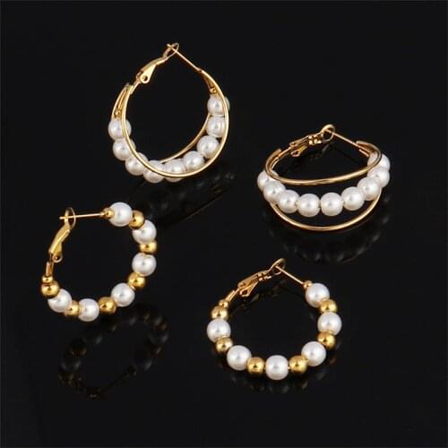 Pearl Earrings Stainless Steel Earring For Women Round Circle Earring Large Hoop Earrings Peal Statement Earrings Jewelry