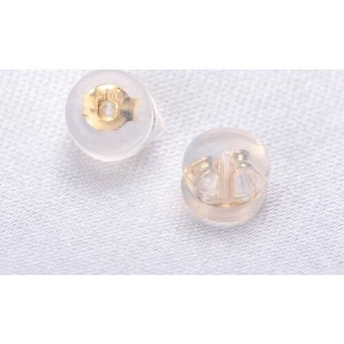 Earrings Jewelry Accessories G18K Gold Rubber Back Silicone Round Ear Plugging Blocked Plastic Earring Back Stoppers for DIY