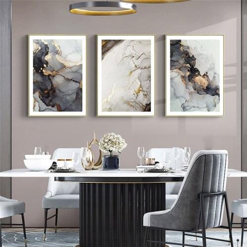 Nordic Grey Golden Fluid Art Marble Texture Abstract Wall Art Canvas Poster and Print for Modern Home Living Room Decoration