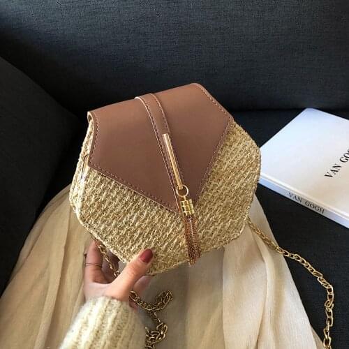 Hexagon Multi Style Straw Leather Handbag Women Summer Rattan Bag Handmade Woven Beach Circle Bohemia Shoulder Bag New Fashion