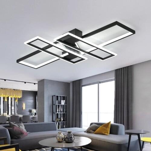 Modern LED Chandelier Lighting Fixtures for Living Room Bedroom Kitchen Home Decor With Remote Control Black Lustre Ceiling Lamp