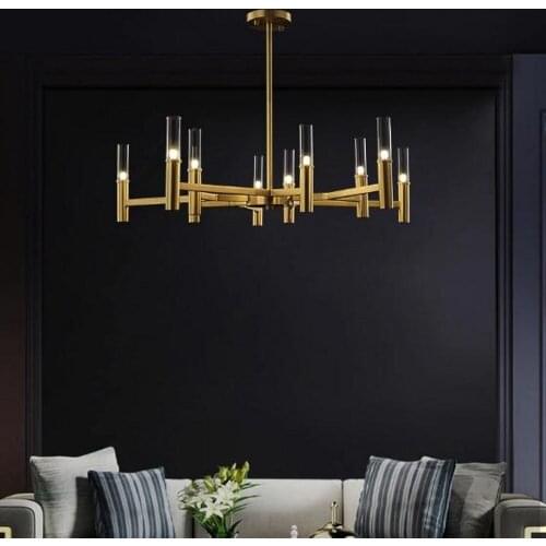 Modern Simple LED Chandelier Nordic Luxury Copper Living room Decor Lighting Villa Dining room Light Bedroom glass Hanging lamp