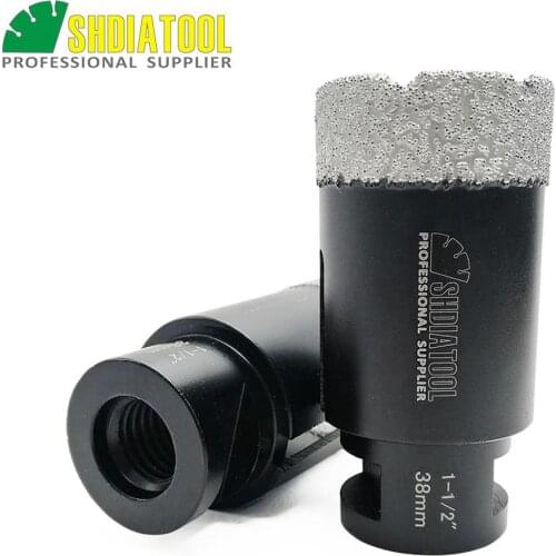 SHDIATOOL 2pcs 1-1/2" Vacuum brazed diamond Dry drilling core bit 38mm 5/8-11 thread porcelain tile marble Masonry hole saw