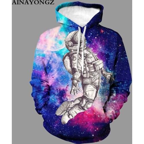 Autumn Mens Hoodies Long Sleeve Jacket Outdoor Coat Sweatshirt Scientific Expedition Astronaut Print Loose Hoody Pullover 6XL