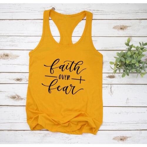 Funny Slogan Vest Camisetas bible Shirt Faith over Fear Summer Ladies Sexy Sleeveless Tank Tops Racerback Religious Faith