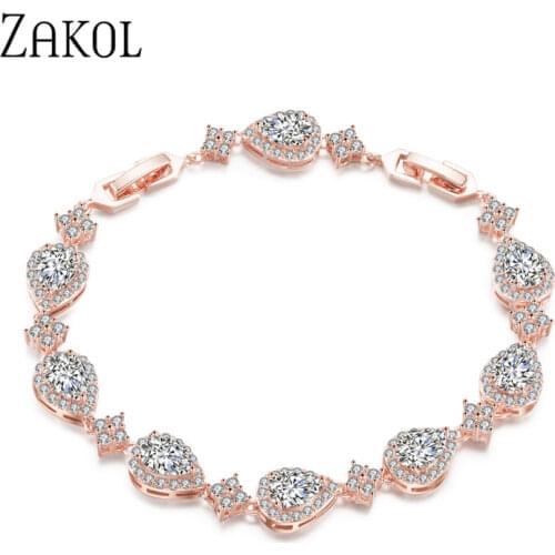 ZAKOL Trendy White Gold Color Cubic Zirconia Stone Big Water Drop Shape Bracelet & Bangle For Women Party Jewelry FSBP2014