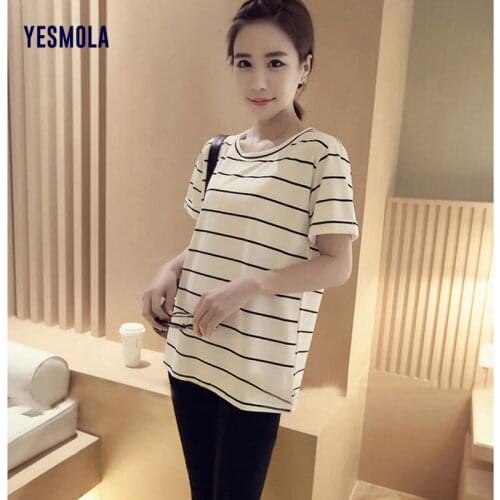YESMOLA Women 's T Shirt Classic Black White Vintage Summer Stripe Loose Short Sleeve T-shirt Clothes 90s Harajuku Tshirt