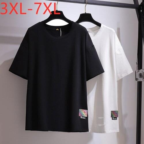New 2021 Ladies Summer Plus Size Tops For Women Large Short Sleeve Loose Cotton Black Hole O-neck T-shirt 3XL 4XL 5XL 6XL 7XL