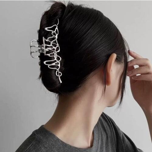 Women Irregular Hair Claw Punk Style Metal Hair Clip Silver Geometric Claw Clips Female Large Barrette Fashion Hair Accessories