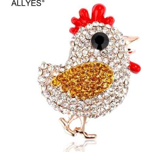 ALLYES Crystal Chick Brooches for Women Trendy Rhinestone Jewelry Animals Brooch Pins Christmas Gift