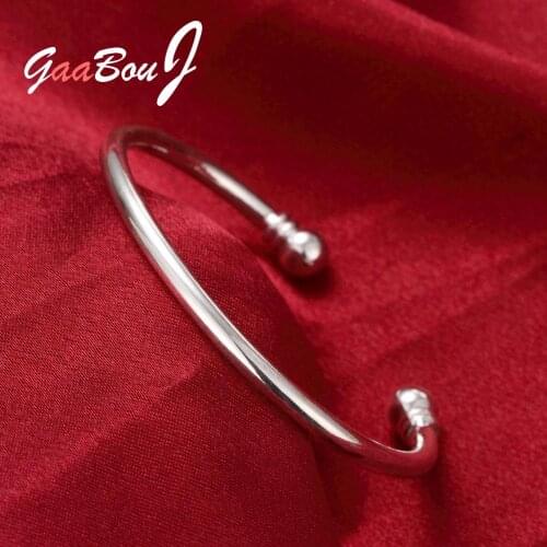 Women 925 Sterling Silver Luxury Bracelets Smooth Solid Bead Cuff Bangles For Girls Wedding Engagement Party Jewelry GaaBou