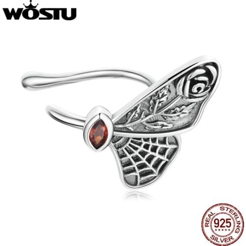 WOSTU 1 PCS 925 Sterling Silver Halloween Vintage Butterfly Spider WebEar Cuff Stud Earrings For Women Fashion Party Jewelry 533