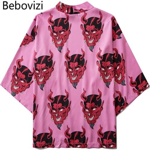 Bebovizi Japanese Demon Print Women Harajuku Cardigan Kimono Summer Loose Shirt Tops Casual Man Kimonos Coat Yukata Robe