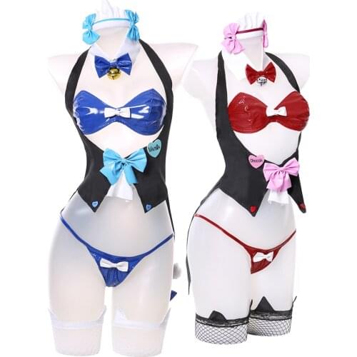 Anime Nekopara Vanilla&Chocolat Bunny Girl Sexy Uniform Pu Leather Cosplay Costume Women Halloween Carnival FreeShipping 2021New