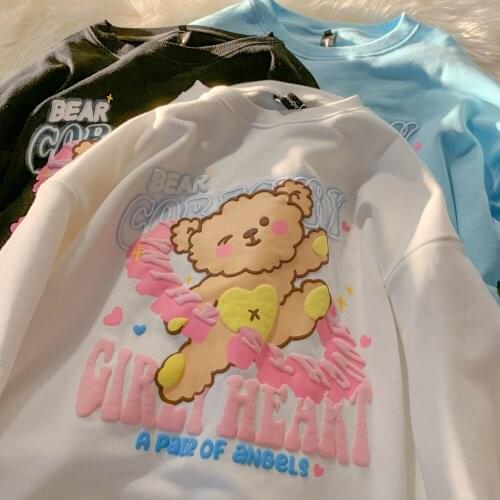 Ins Cute Bear Letter Printed Sweatshirt Women Long Sleeve Tops 2021 Autumn New Korean Fashion Harajuku Fashion Clothes for Teens
