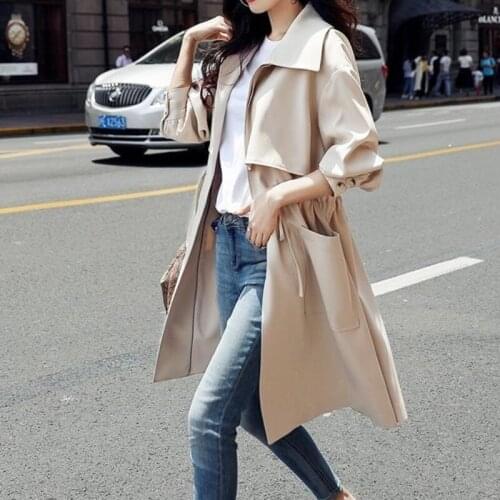 Women Trench Long Coat 2021 Autumn New Solid Color Fashion Casual Ladies Windbreaker Korean British Style Trench Coats Outerwear
