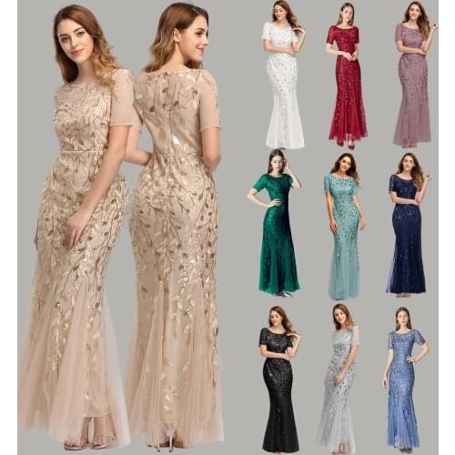 Plus Size Evening Dresses Mermaid O Neck Short Sleeve Lace Appliques Tulle Long Party Gown Robe Soiree Sexy Formal Dress vestido