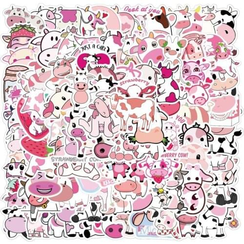 10/50/100PCS Kawaii Cartoon Pink Strawberry Cow VSCO Stickers for Kids DIY Skateboard Suitcase Laptop Bicycle Helmet Car Decals