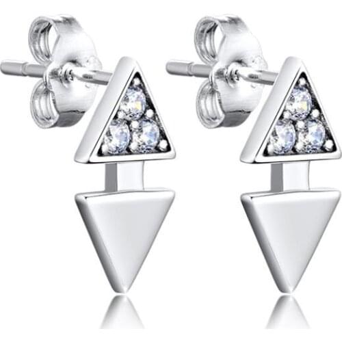 100% 925 Sterling Silver Jewelry Triangle Stud Earring Free Shipping