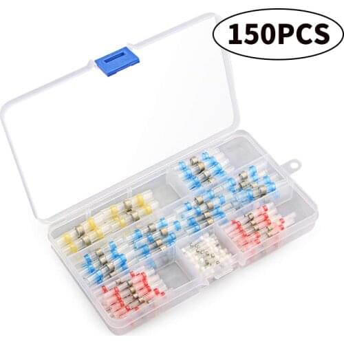 150pcs Terminal Solder Seals Heat Shrink Wire Terminals Butt Connectors Insulated Sleeve Kit Waterproof Fuses