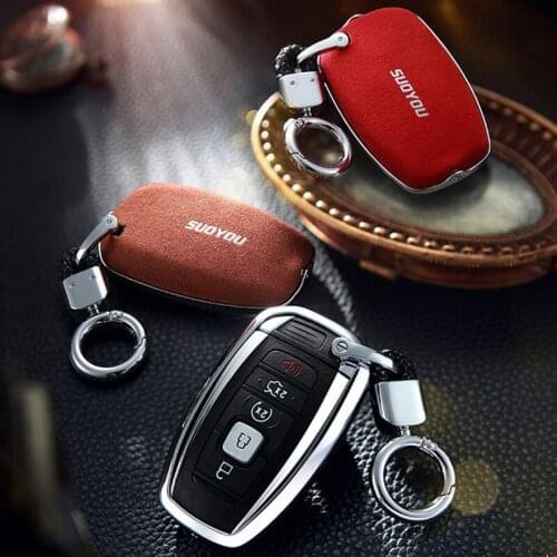 Genuine Leather Galvanized Alloy Car Key Case Cover for Lincoln MKC MKZ MKX NAVIGATOR 2017 2018 2019