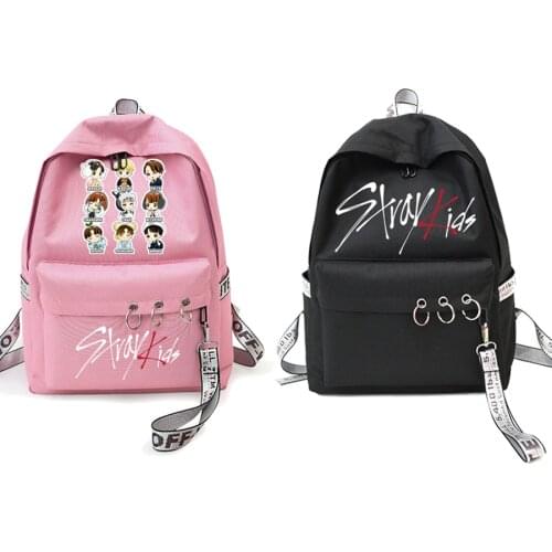 WISHOT StrayKids Backpack Stray Kids Jisung Woojin lovely Travel Bag for teenagers girls Silk ribbon Round Ring Schoolbag pink