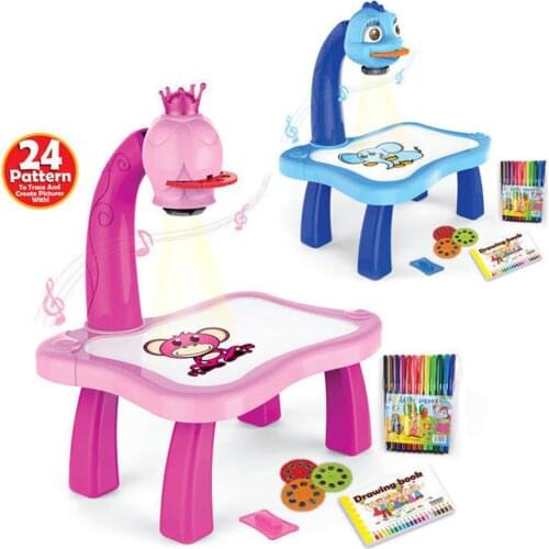 Child Learning Desk With Smart Projector Kids Painting Table Toy With Light Children Educational Tool Drawing Table