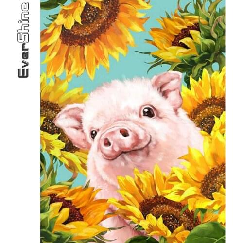 Evershine Diamond Painting Pig Animals Rhinestone Mosaic Sale 5D DIY Full Square Diamond Embroidery Sunflower Home Decoration