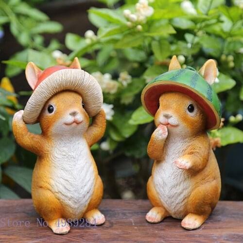 Simulation Animal Resin Crafts Ornaments Rabbit Cartoon Rabbit Mushroom Household Garden Decoration Childrens Room Accessories