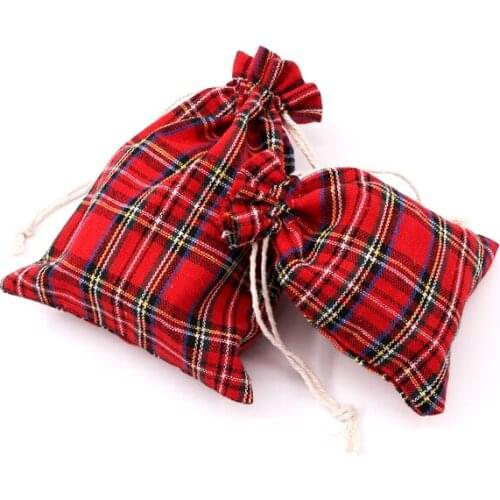 10*14 cm Plaid Gift Packaging Bag Cotton Bags 5 pieces Red Joyous Jewelry Packing Accessory Shopping Bag&Pouch Wholesale